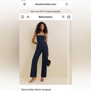 Reformation Dark Blue Denim Jumpsuit